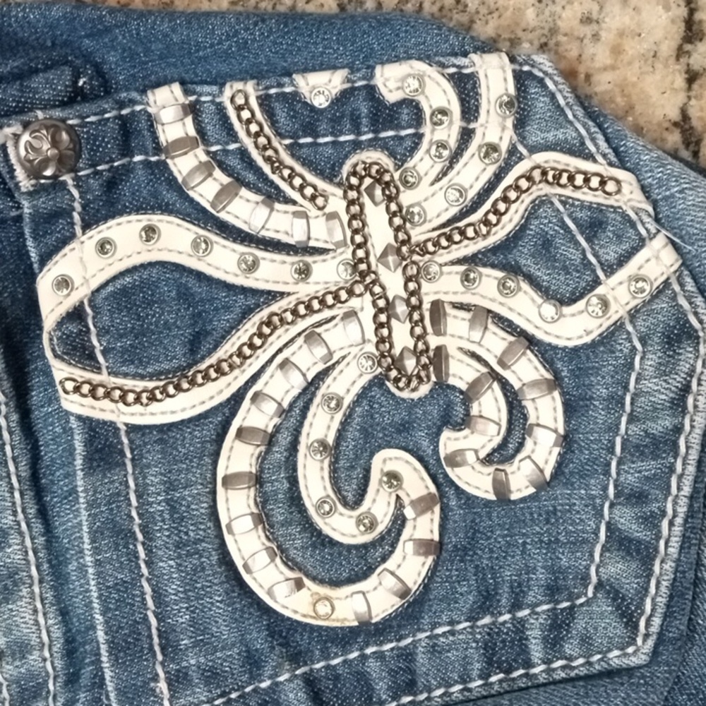 Miss Me Women's Blue Boot Cut Jeans with Raw Hem Size 29 - Picture 7 of 16
